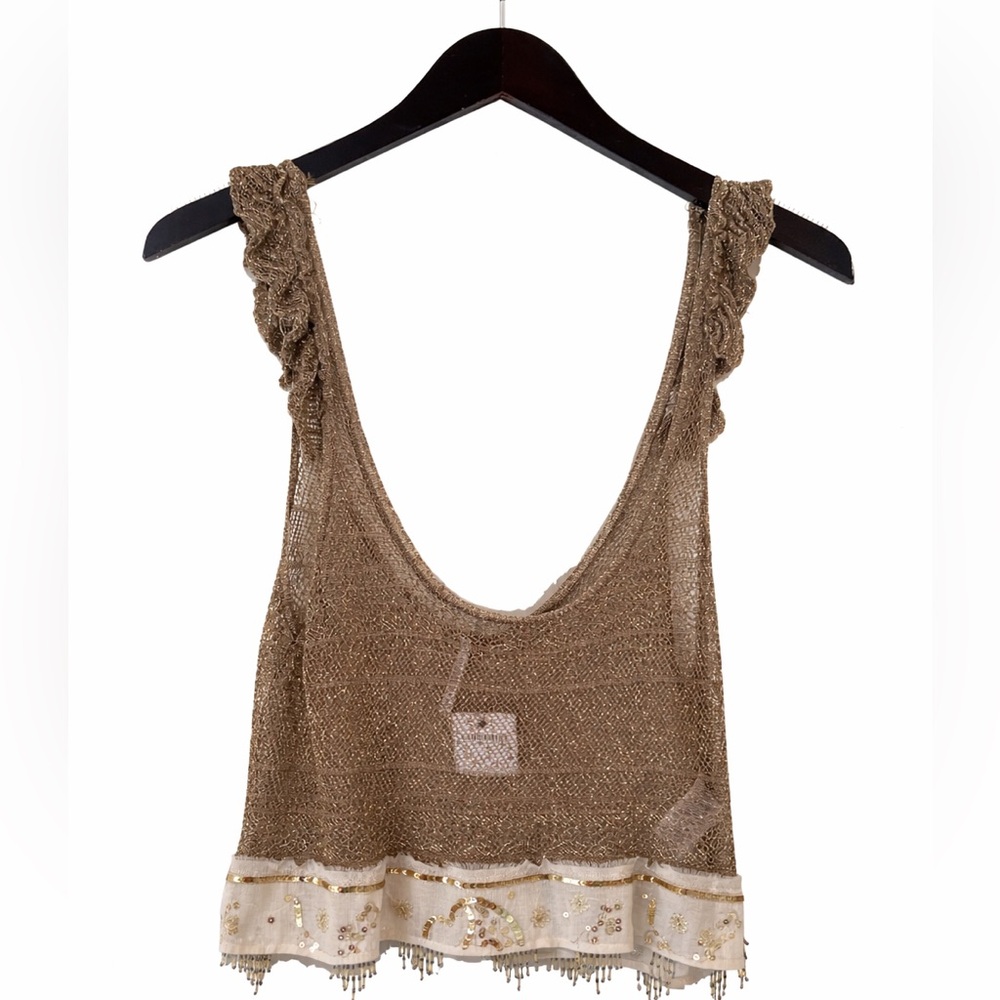 Free People Light The Night Tank Cropped Festival Cami Metallic Gold Medium - Picture 2 of 5